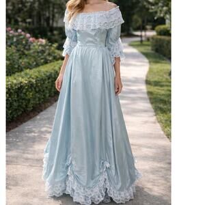 STUNNING Vintage 70s-80s Loralie FAIRY TALE Princess Gown Lace Dress Rococo